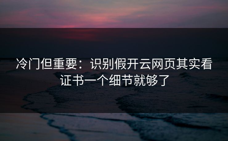 冷门但重要：识别假开云网页其实看证书一个细节就够了